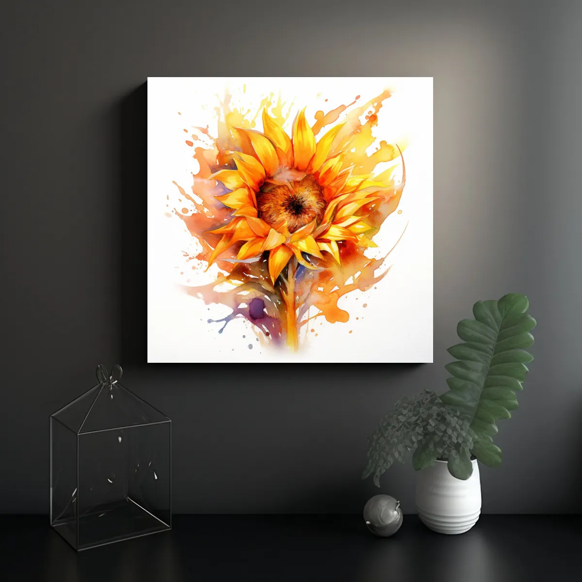 GENERICO - Pintura Floral Acuarela Girasol Sobre Fondo 50x50 Cm