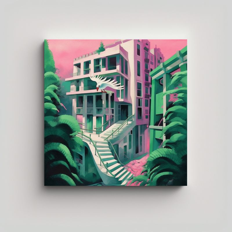 GENERICO - Pintura Acuarela Paisaje Arquitectónico Elegante 80x80 Cm