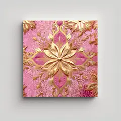 GENERICO - Pintura Decorativa Navideña Rosa Y Dorada Con 80x80 Cm