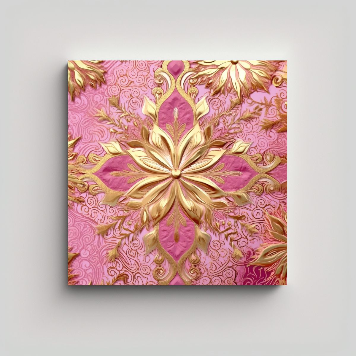 GENERICO - Pintura Decorativa Navideña Rosa Y Dorada Con 50x50 Cm