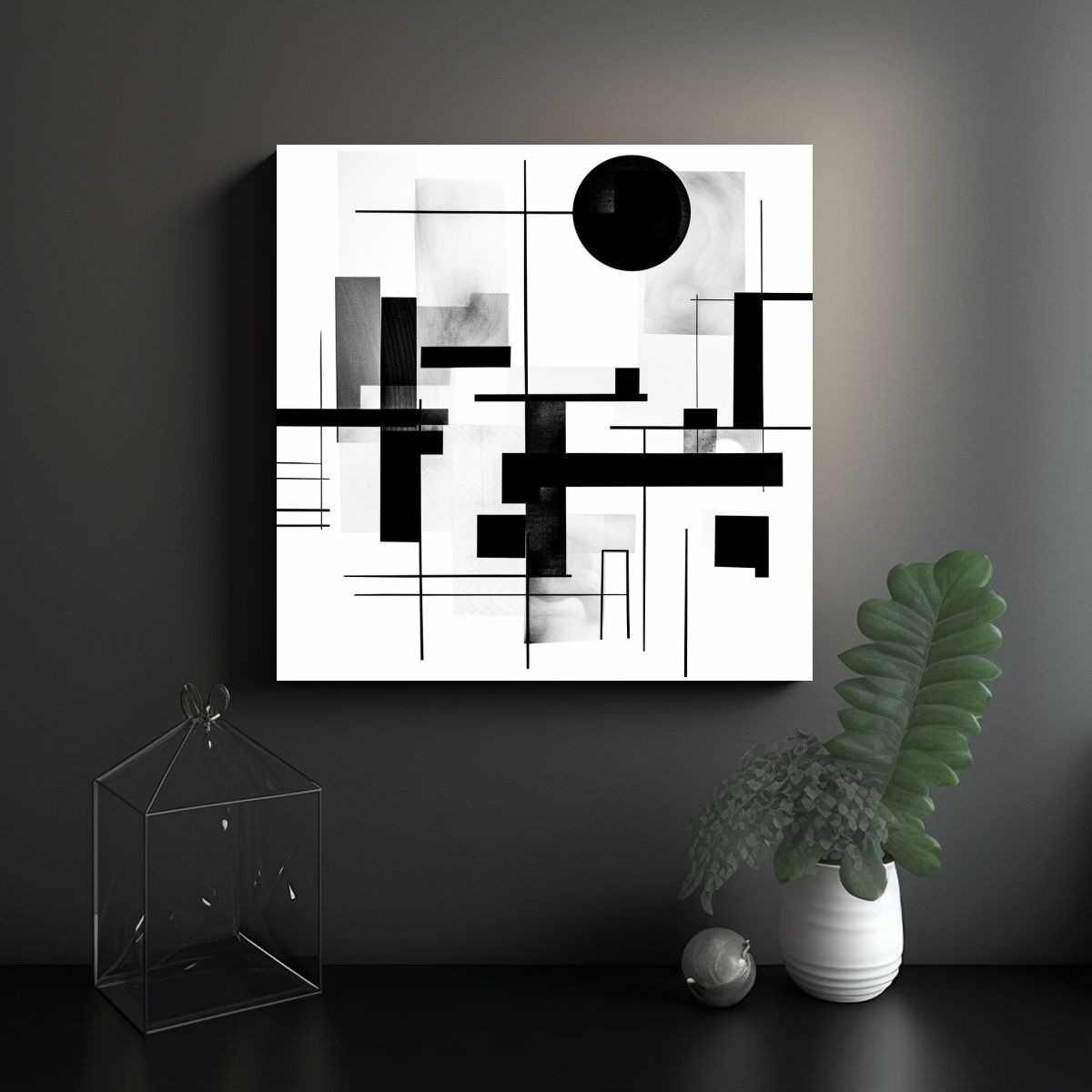 GENERICO - Cuadro Abstracto En Blanco Y Negro, Líneas 70x70 Cm