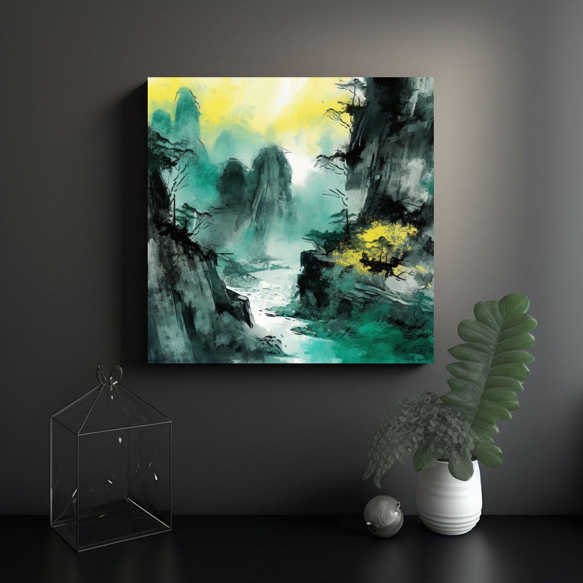 GENERICO - Pintura Estilo Chino Con Técnica De Salpicaduras 60x60 Cm