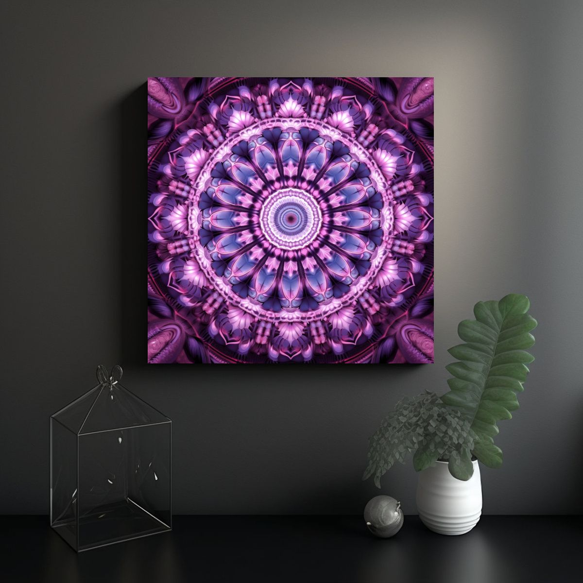 GENERICO - Cuadro Mandala Circular Tonos Luminosos En Lila Y 70x70 Cm