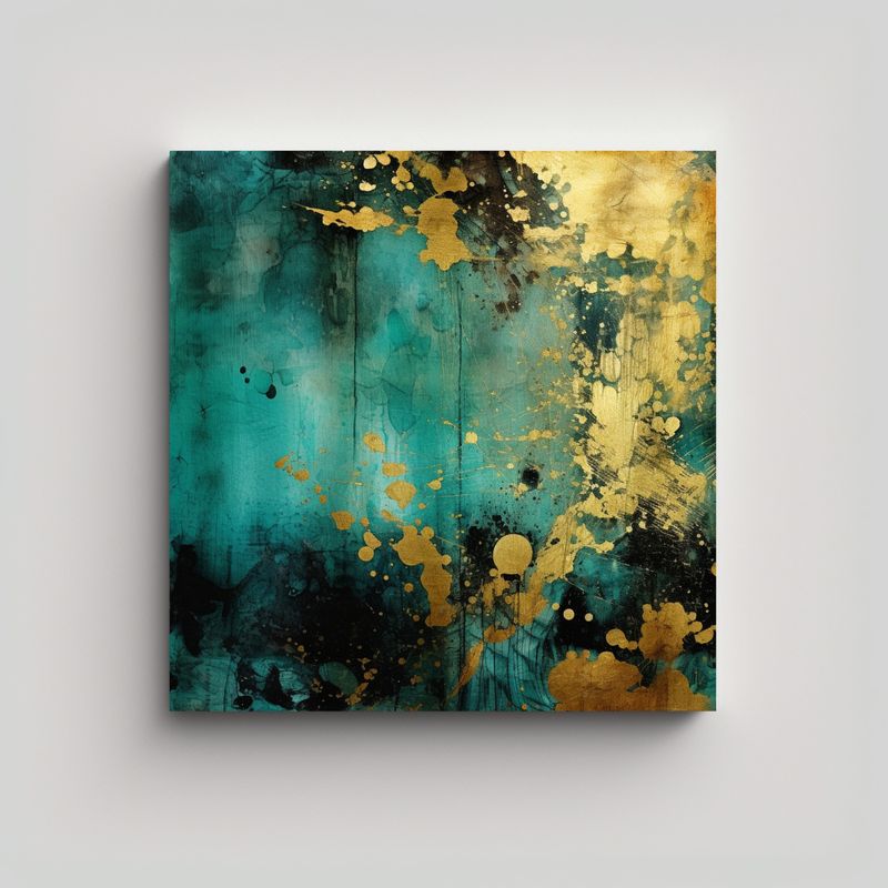 GENERICO - Cuadro Abstracto Exuberante Con Turquesa Y Oro 50x50 Cm