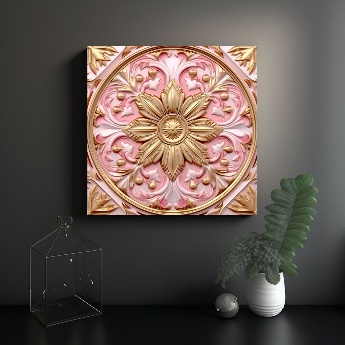 GENERICO - Ornamento Damasco Cuadrado Estética En Colores 90x90 Cm