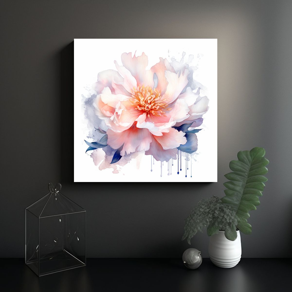 GENERICO - Pintura Japonesa De Peonías Estilo Candelabro 80x80 Cm