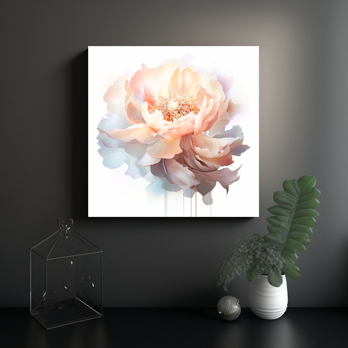 GENERICO - Pintura Japonesa De Peonías Estilo Candelabro: 60x60 Cm