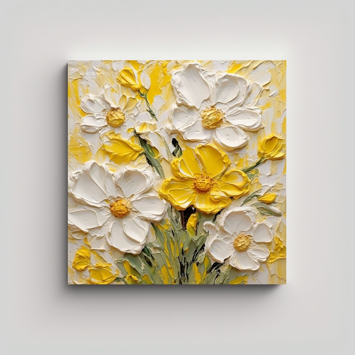 GENERICO - Pintura De Flores Amarillas Y Blancas En Cuadro 90x90 Cm
