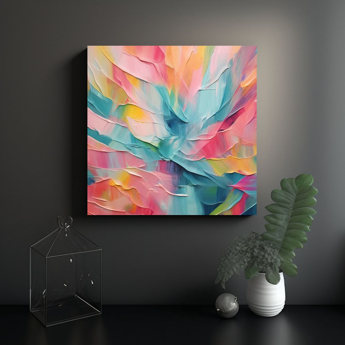 GENERICO - Cuadro Abstracto Intenso De Pared En Colores 80x80 Cm