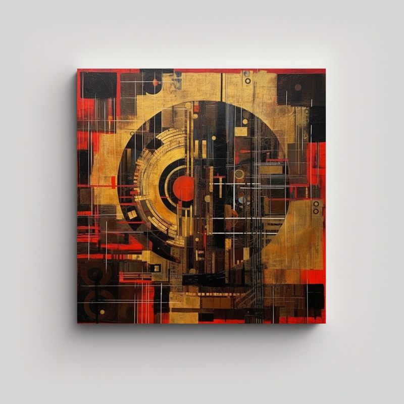 GENERICO - Cuadro Abstracto En Negro, Rojo Y Dorado Para 90x90 Cm