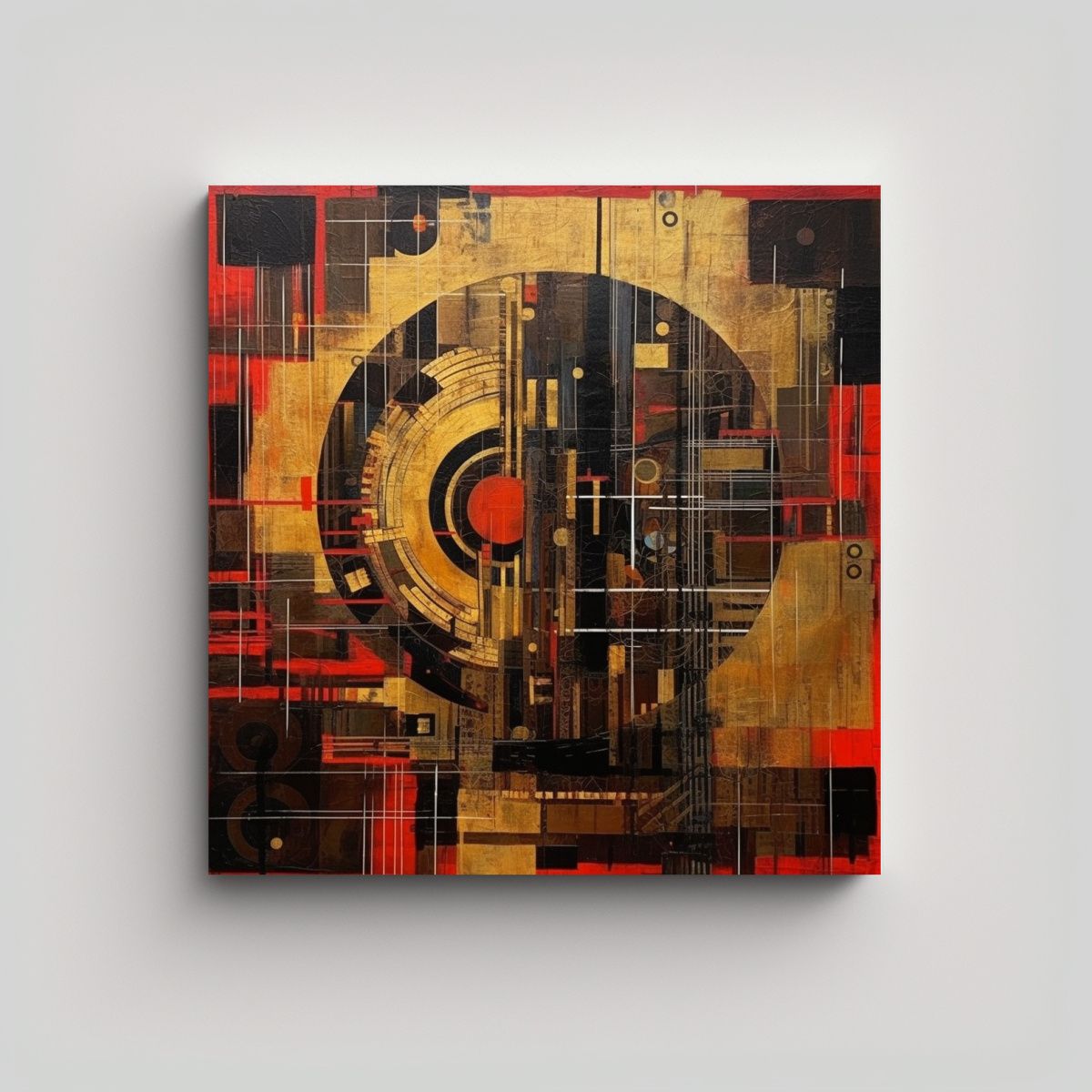 GENERICO - Cuadro Abstracto En Negro, Rojo Y Dorado Para 60x60 Cm