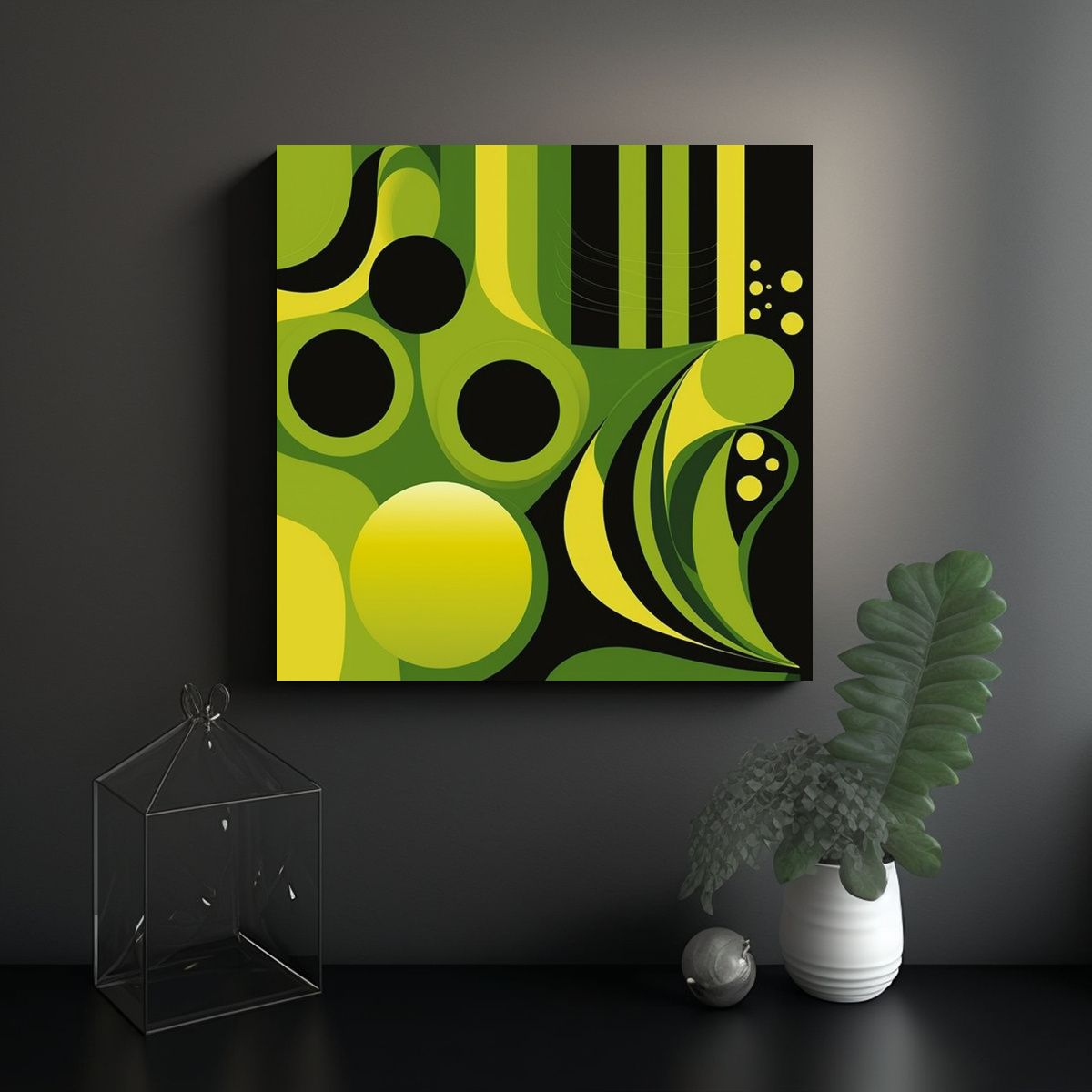 GENERICO - Cuadro Abstracto Decorativo De Los 70 Con LimaGris 60x60 Cm