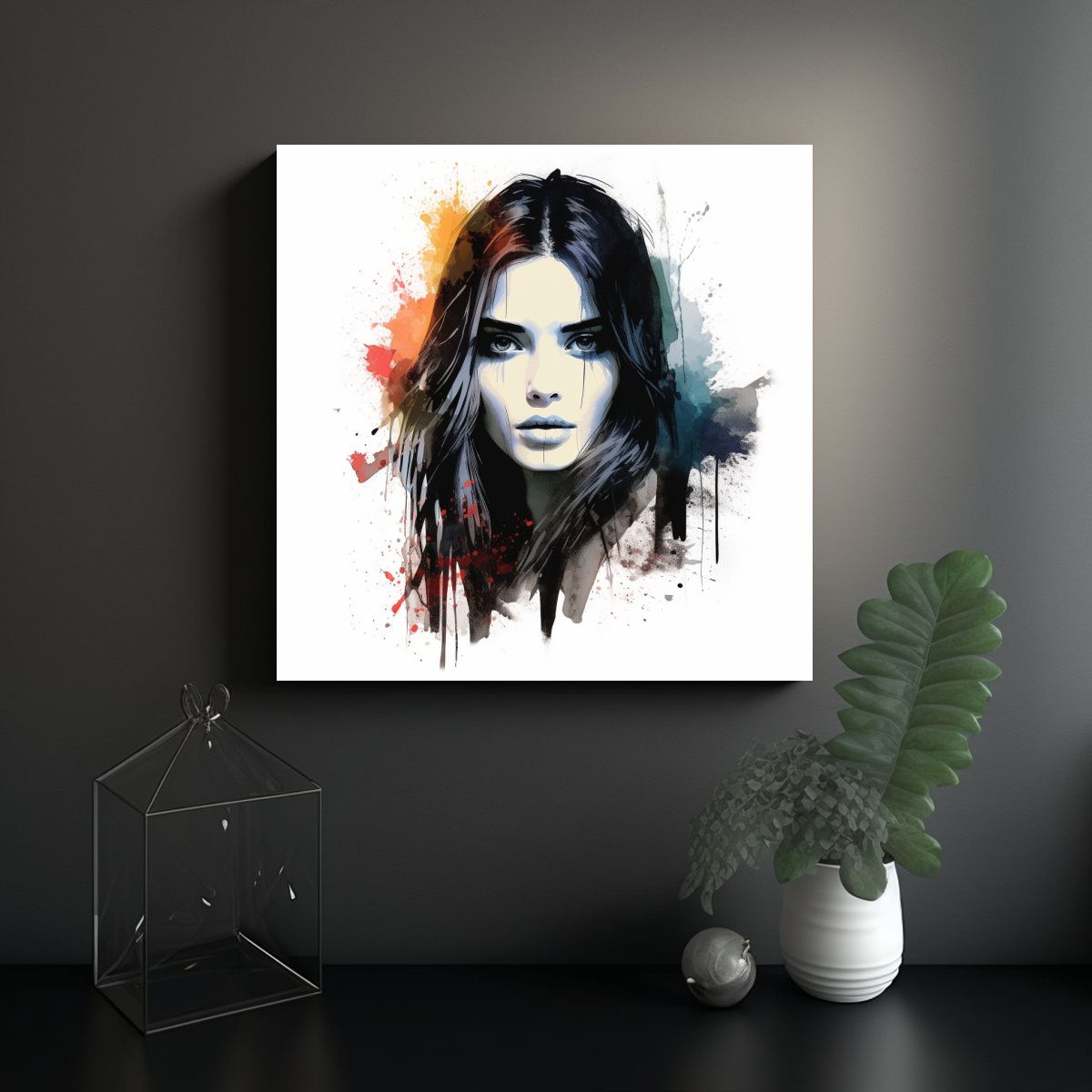 GENERICO - Retrato De Mujer Hermosa En Tinta Estilizada En 90x90 Cm