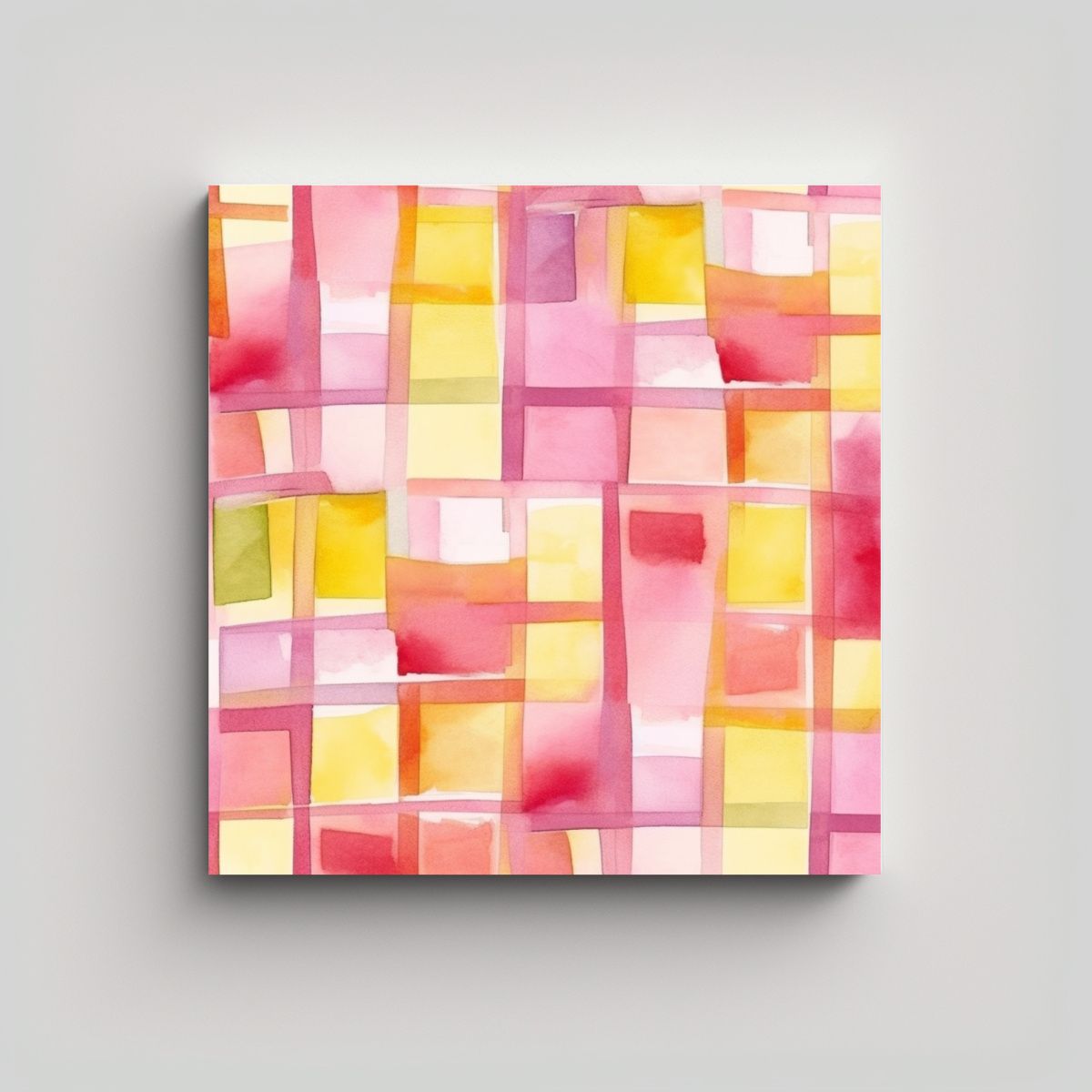 GENERICO - Fondo Acuarela Rosa Y Amarillo Con Cuadros Para 90x90 Cm