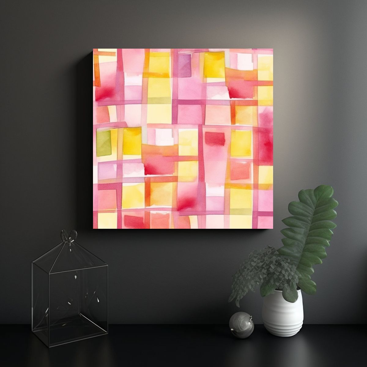 GENERICO - Fondo Acuarela Rosa Y Amarillo Con Cuadros Para 50x50 Cm