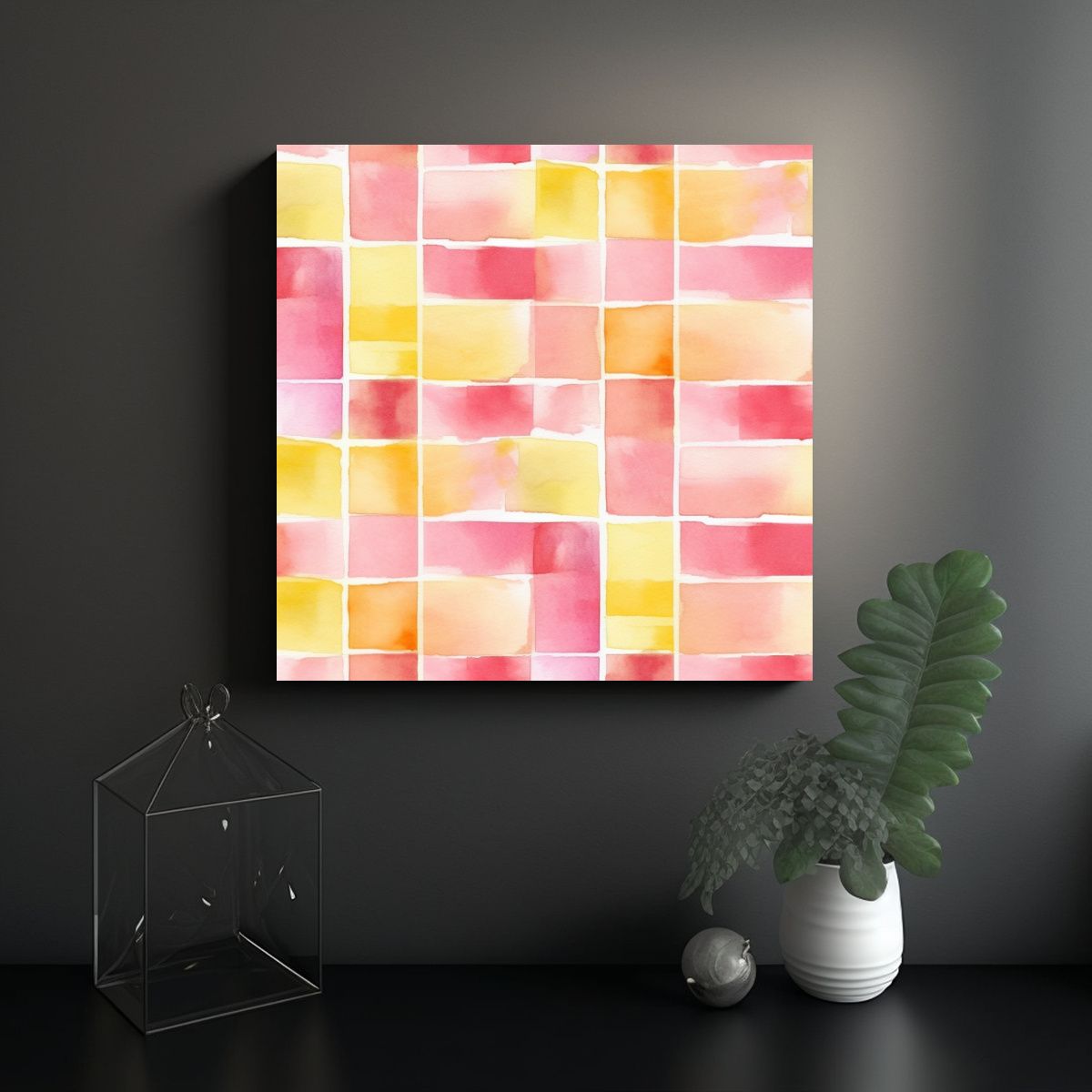 GENERICO - Fondo Acuarela Cuadros Rosa Y Amarillos Vibrantes 60x60 Cm