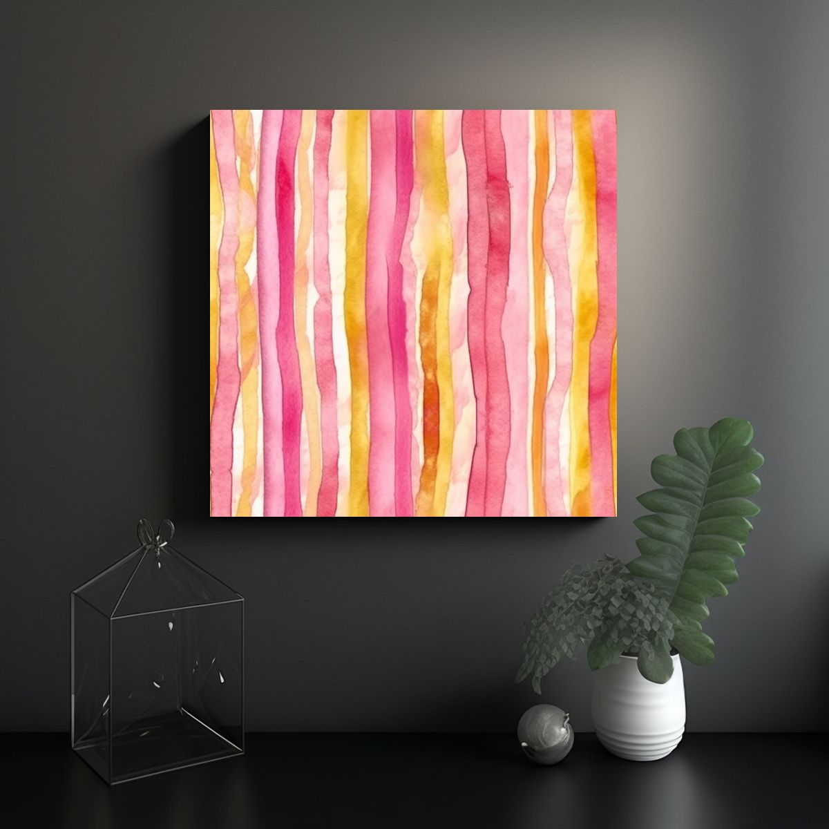 GENERICO - Inspiración Acuarela Rosada Y Amarilla Líneas 50x50 Cm