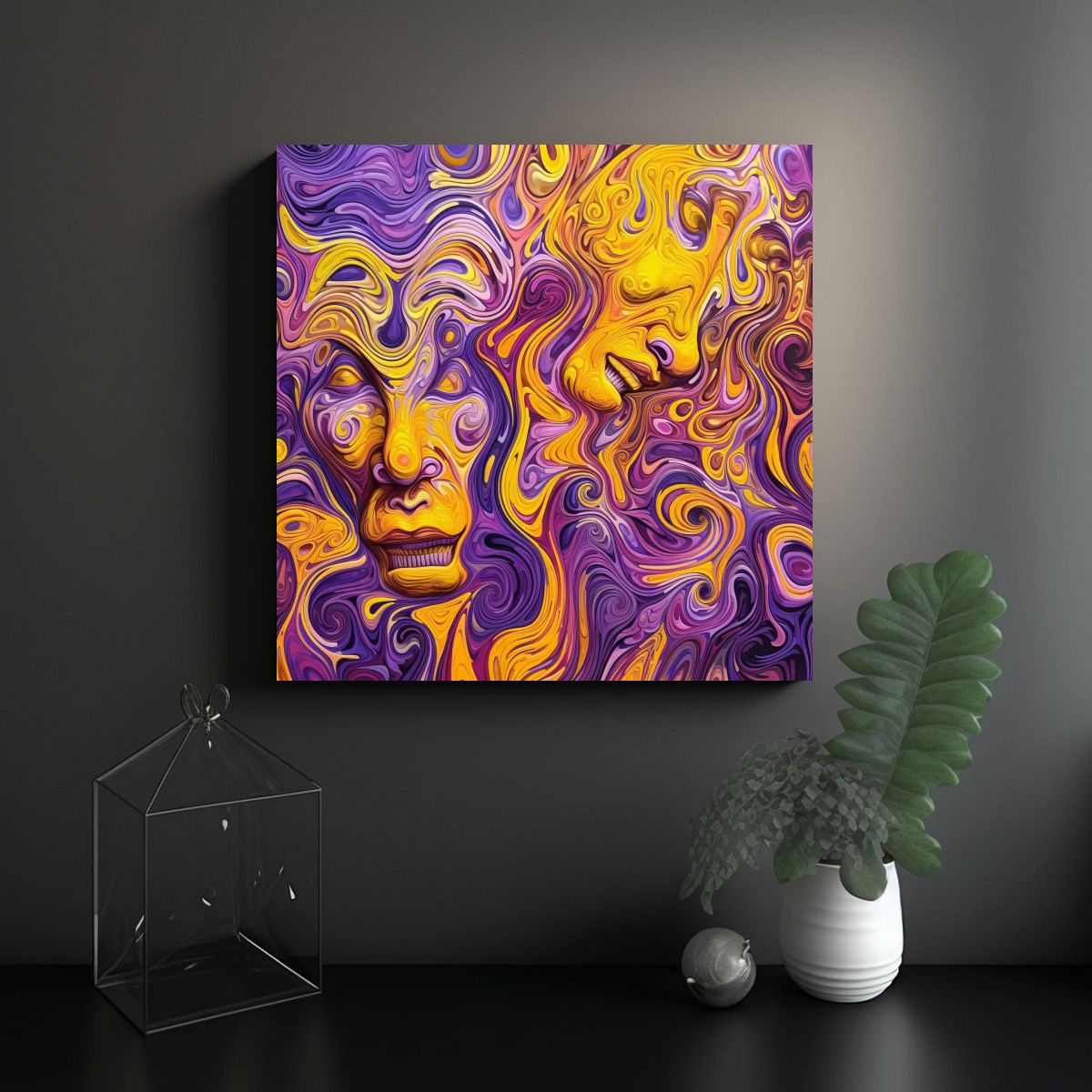 GENERICO - Cuadros Decorativos Modernos En Morado Y Amarillo 50x50 Cm