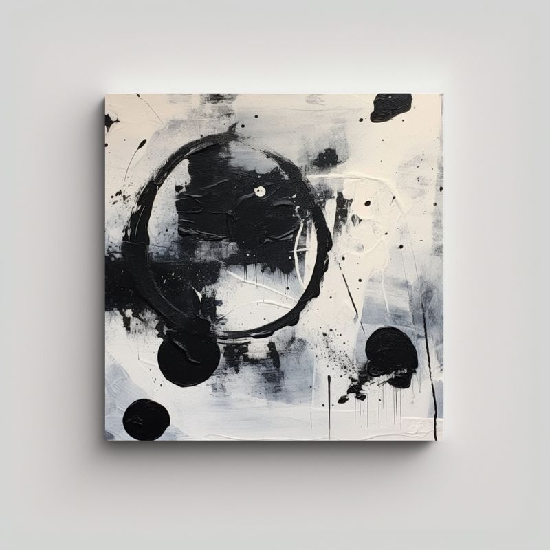 GENERICO - Cuadro Abstracto Moderno En Blanco Y Negro Arte 90x90 Cm
