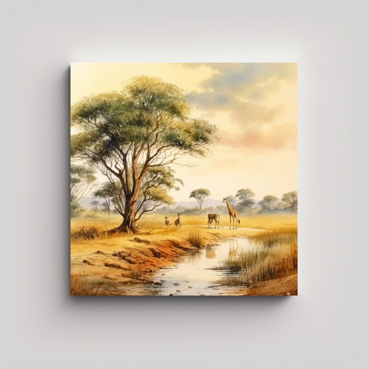 GENERICO - Pintura Acuarela Armonía En La Sabana Africana 50x50 Cm