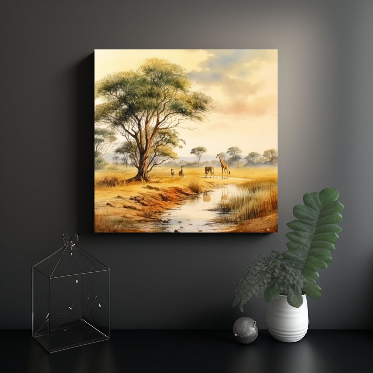 GENERICO - Pintura Acuarela Armonía En La Sabana Africana 50x50 Cm