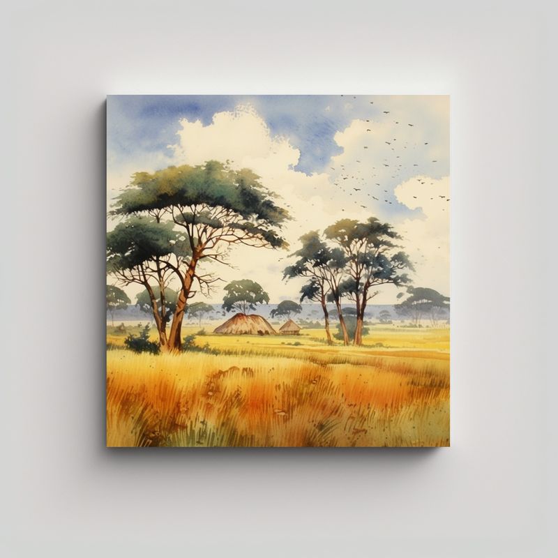 GENERICO - Pintura Acuarela Tonos Llamativos Sabana Africana 90x90 Cm
