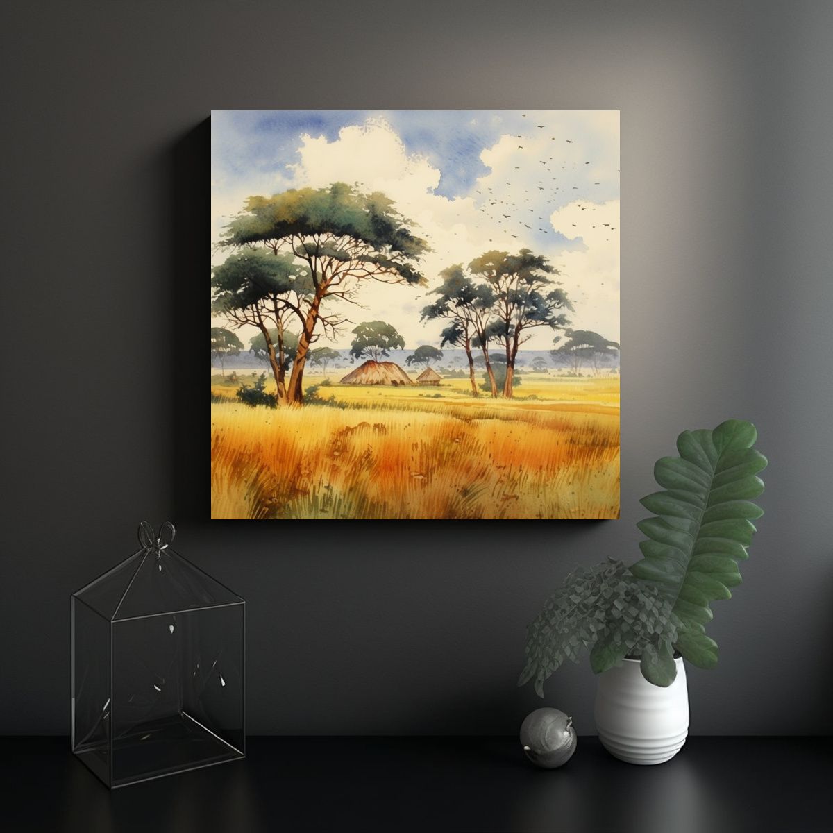 GENERICO - Pintura Acuarela Tonos Llamativos Sabana Africana 50x50 Cm