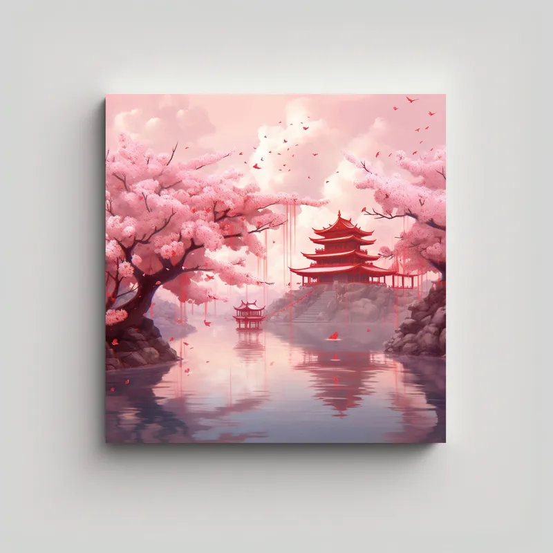 GENERICO - Pintura Decorativa Escena Sakura Estilo Realista 50x50 Cm