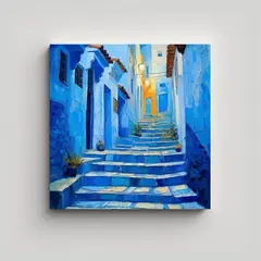 GENERICO - Cuadro Acuarela Calles Azules Con Escaleras 70x70 Cm