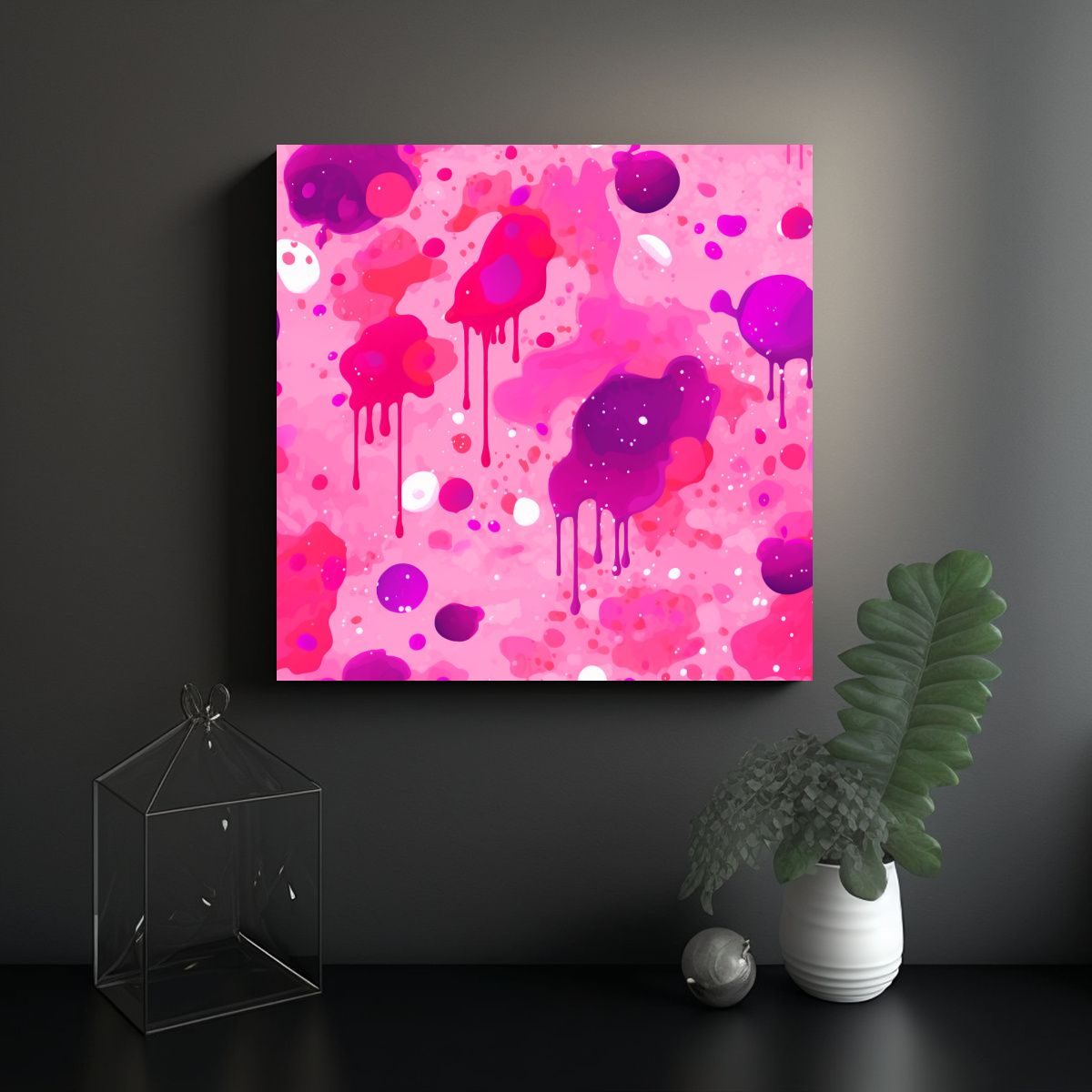 GENERICO - Cuadro Floral Prensado Cera, Rosa Y Salpicaduras. 80x80 Cm.