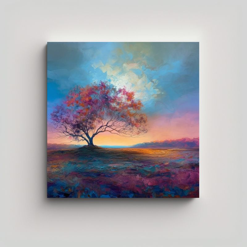 GENERICO - Pintura Abstracta Paisaje Sereno En Fine Art 90x90 Cm