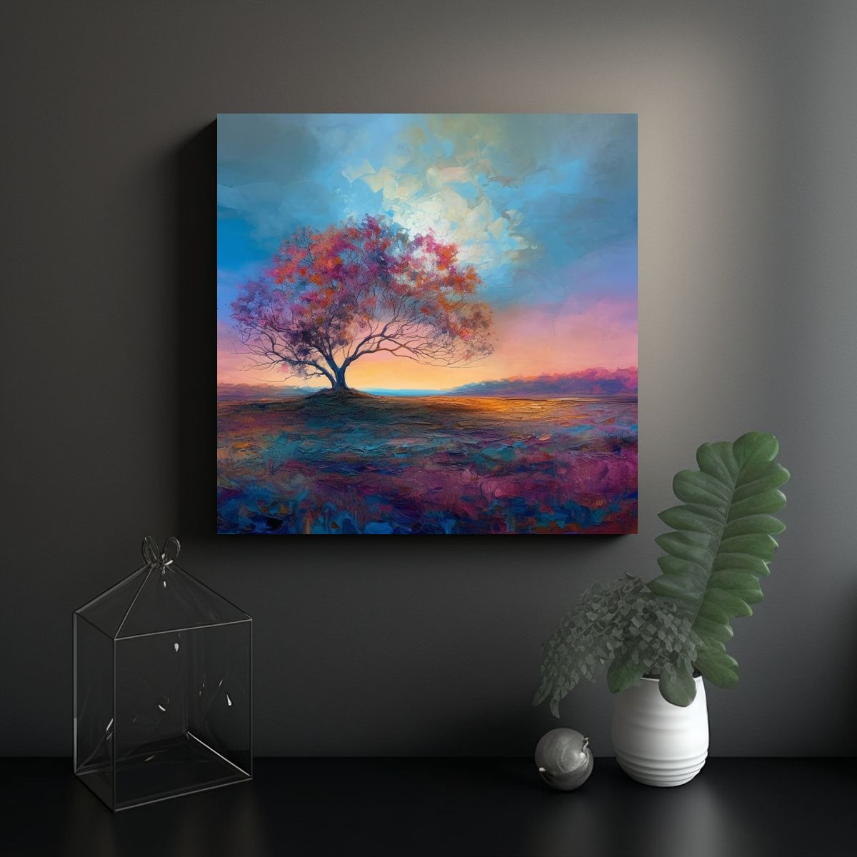 GENERICO - Pintura Abstracta Paisaje Sereno En Fine Art 90x90 Cm