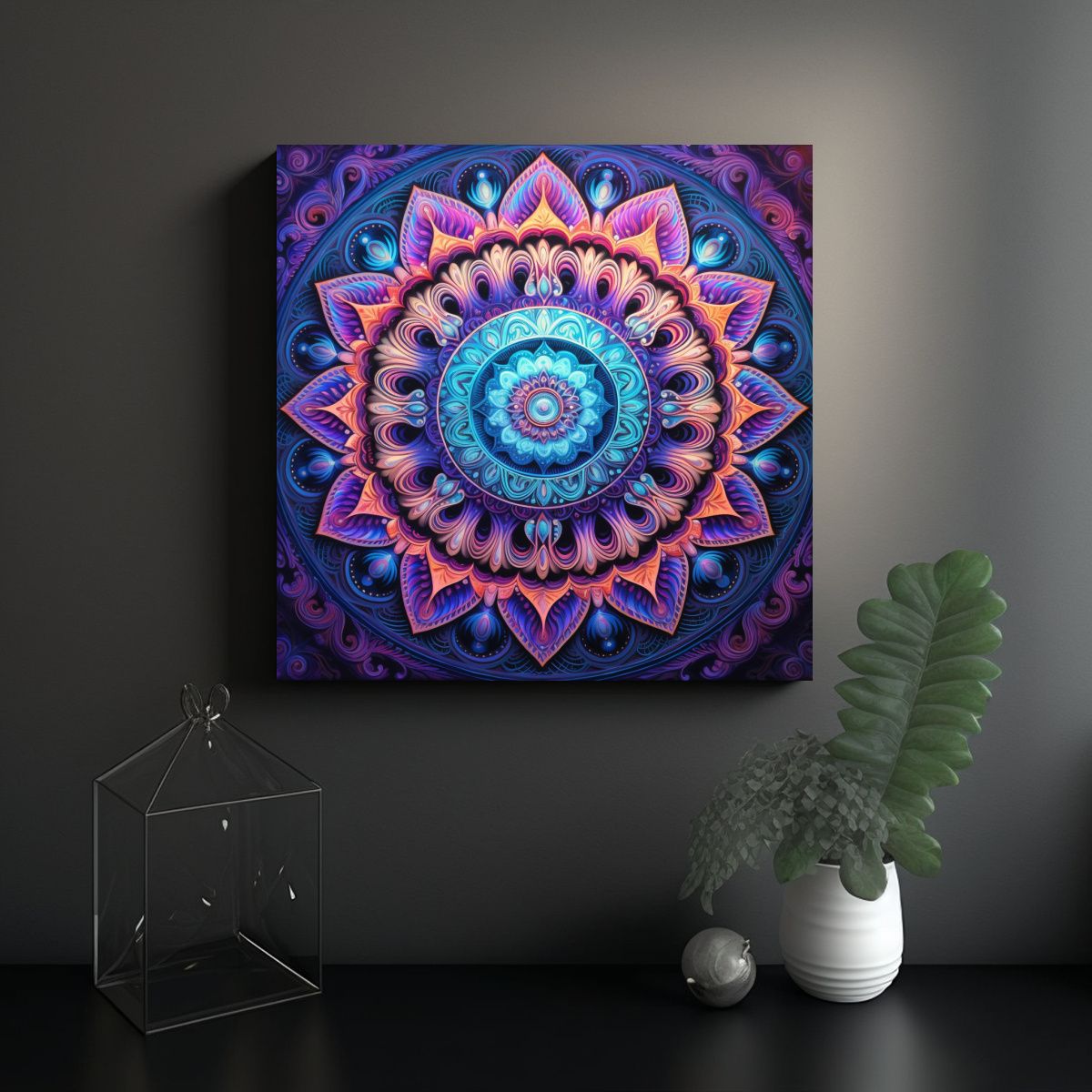 GENERICO - Cuadro Dibujo Enigmático Mandala Psicodélico 50x50 Cm