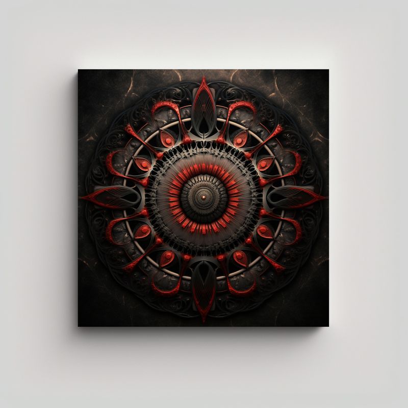 GENERICO - Mandala Alienígena En Rojo Y Negro En Lienzo De 90x90 Cm