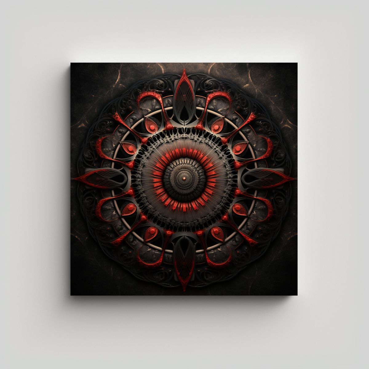 GENERICO - Mandala Alienígena En Rojo Y Negro En Lienzo De 80x80 Cm