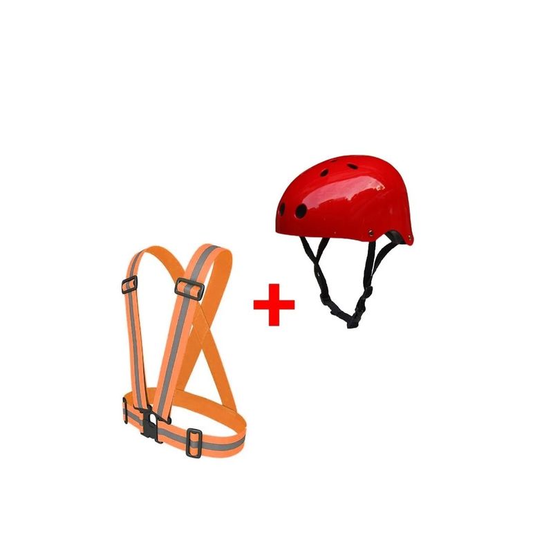 GENERICO - Casco Rojo Bicicleta Roller Skate + Arnes Reflectante N
