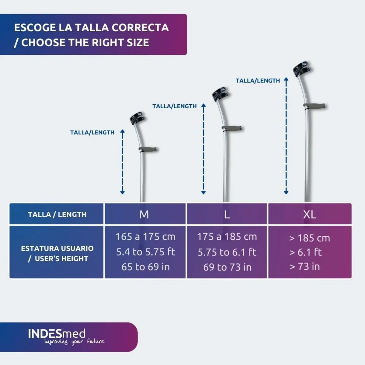 INDESMED - Par de Muletas Ergonómicas De Aluminio - Gris Talla XL
