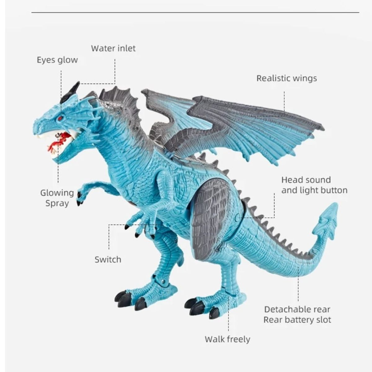 GENERICO - DINOSAURIO CONTROL REMOTO GRAN DRAGON LUZ VAPOR SONIDO