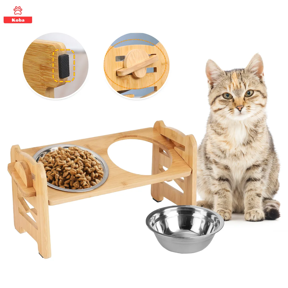 KOBA - 2 En 1 Comedero Bebedero Ajustable Mascota Perro Gato