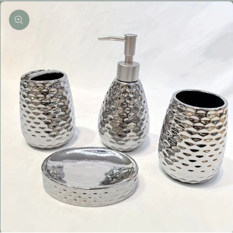 GENERICO - Set Juego De Baño 4 Piezas color plateado Accesorios Elegante