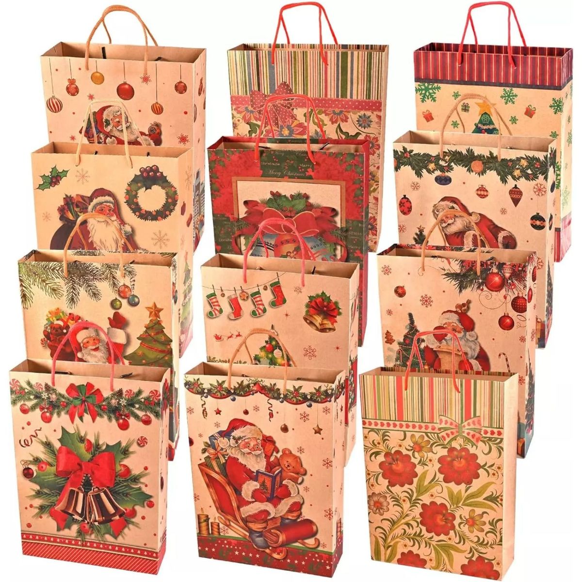 GENERICO - Bolsas de Regalo Navidad Kraft Premium Chicas X12