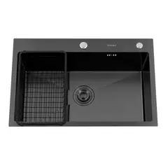 DOMSA - Lavaplatos Deluxe MDS7046-BLACK Sobre Cubierta (Incluye Accesorios)