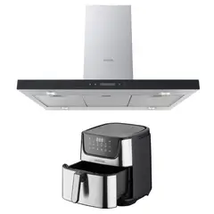 GRONER - Kit Freidora de Aire Digital 7L + Campana Isla Gröner Touch 90 cm.