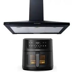 GRONER - Kit Freidora de Aire Digital 6L + Campana Piramidal Gröner Black 90 cm.