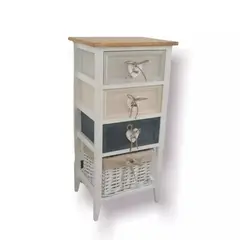 SORENTO - Mueble Cabinet 3 Cajones 1 Cesta Ratán - S8044