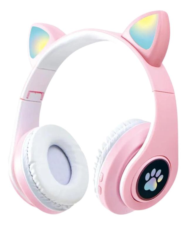 Audifonos inalambrico Orejas Gato Led Wireless Bluetooth Rosado
