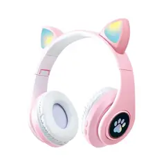 IMPORTCLICK - Audífonos inalámbrico Orejas Gato Led Wireless Bluetooth Rosado