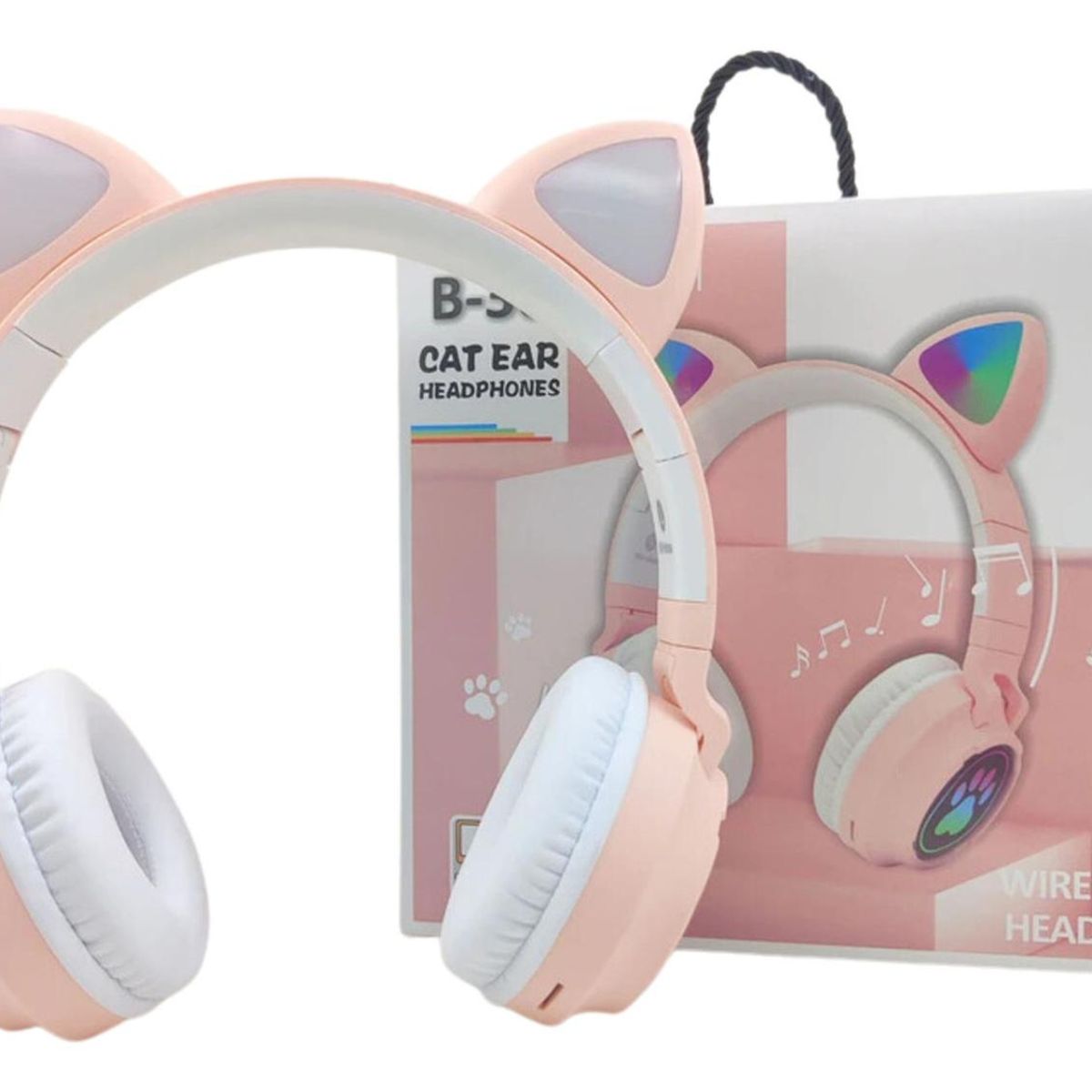 IMPORTCLICK - Audífonos inalámbrico Orejas Gato Led Wireless Bluetooth Rosado