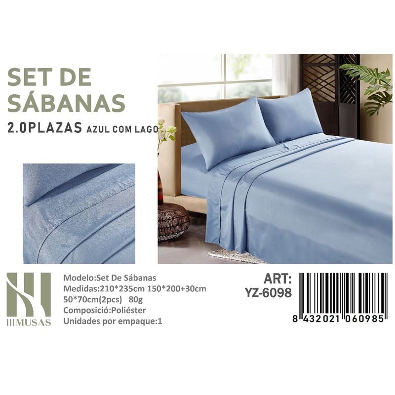 ANGELES DEL HOGAR - Set De Sabanas 2 Plazas  Color Azul  150 Hilos + 2 Funda De Almohada