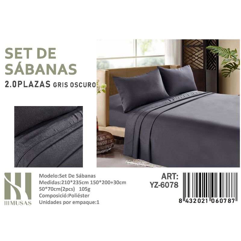 ANGELES DEL HOGAR - Set De Sabanas 2 Plazas  Color Gris Oscuro  200 Hilos + 2 Funda De Alm